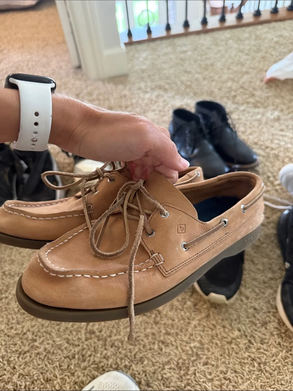 Sperry Kids Tan Suede Moccasins - Lace Boat Shoes